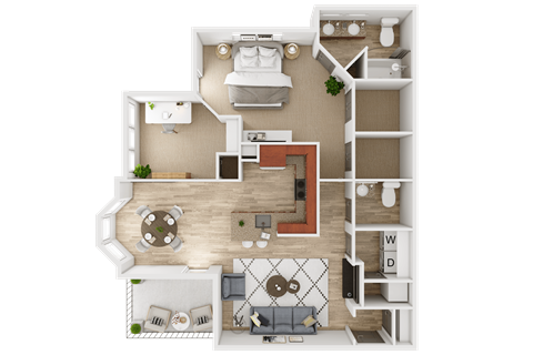 Floor plan for 1 bed, 1 bath, 1114 sqft